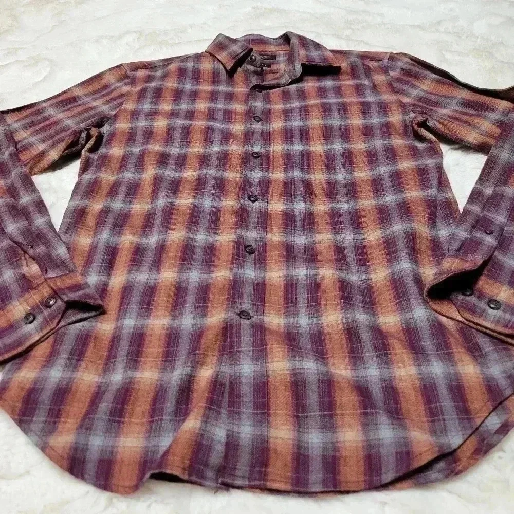 Banana Republic Luxe Flannel Shirt Mens Small Grant Slim Fit Brushed Plaid